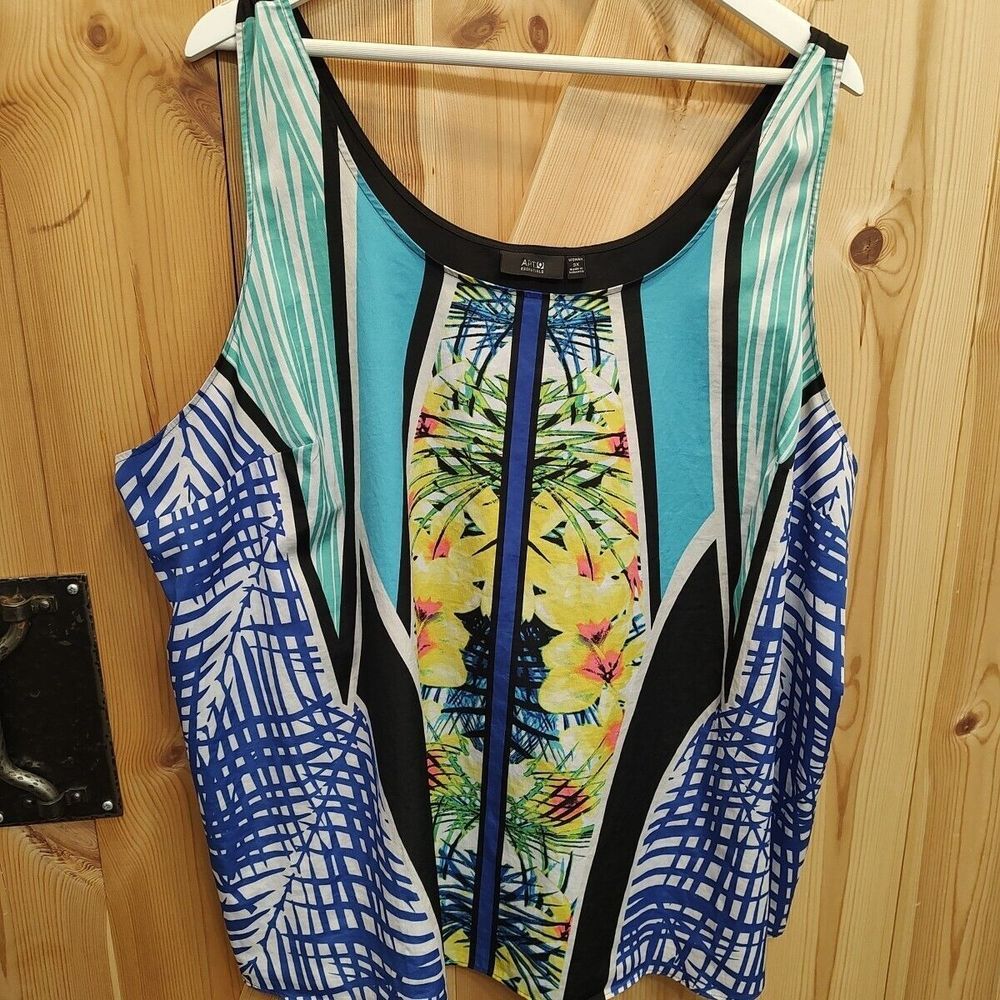 Apt‎ 9 Essentials Tunic Floral Plus Sz 3X Scoop Neck  Sleeveless Casual Tropical